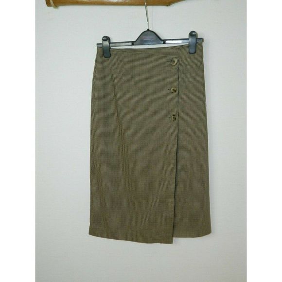 ModCloth Skirt Brown Checkered Long A Line Side Button Midi Lined Skirt Size 4 - Picture 5 of 10